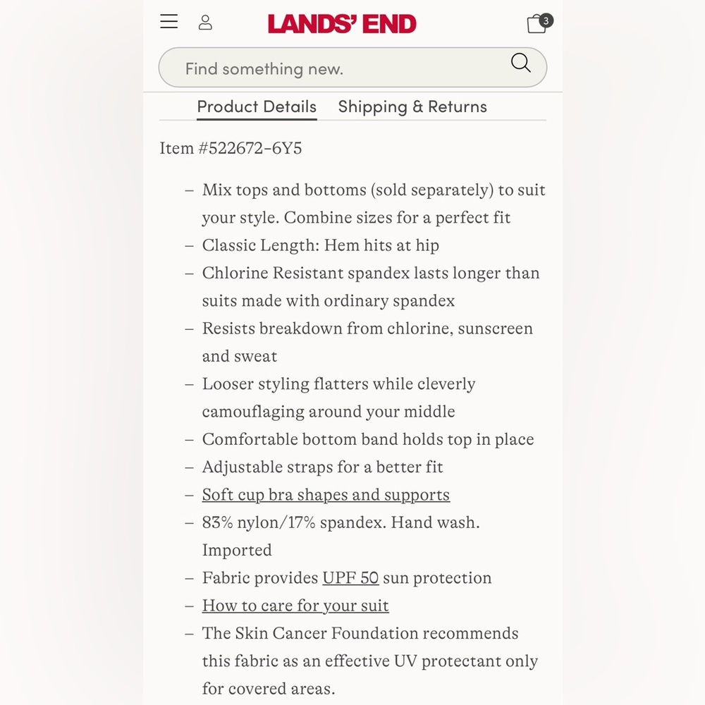 Lands’ End Blouson Tankini Swimsuit Top - Picture 6 of 8